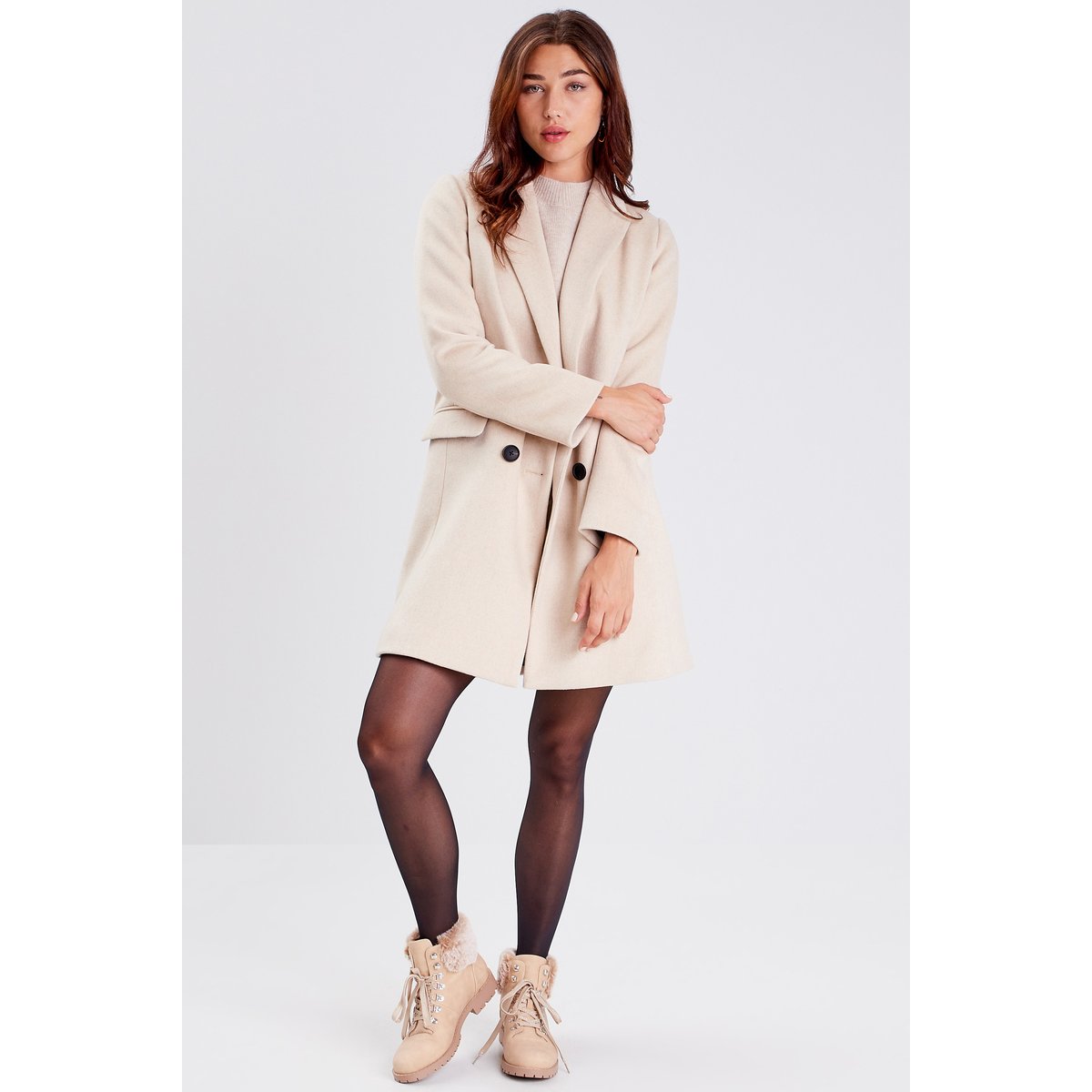 Manteau droit boutonné beige, CACHE CACHE