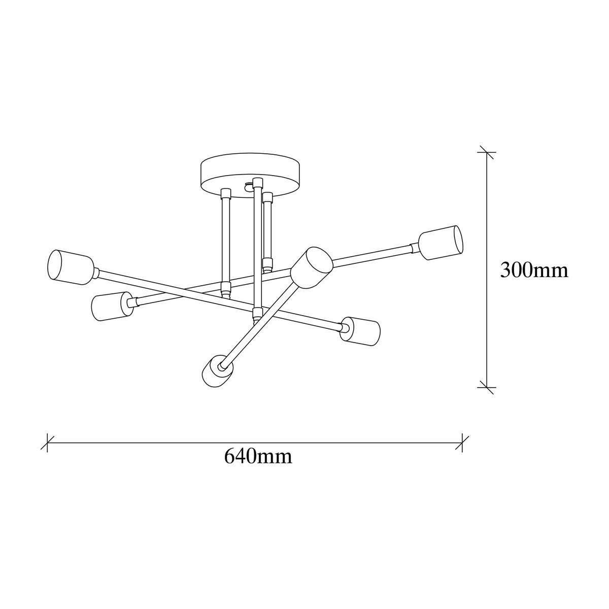 Plafonnier en métal noir 6 ampoules L64 cm - JULIA noir, CALICOSY