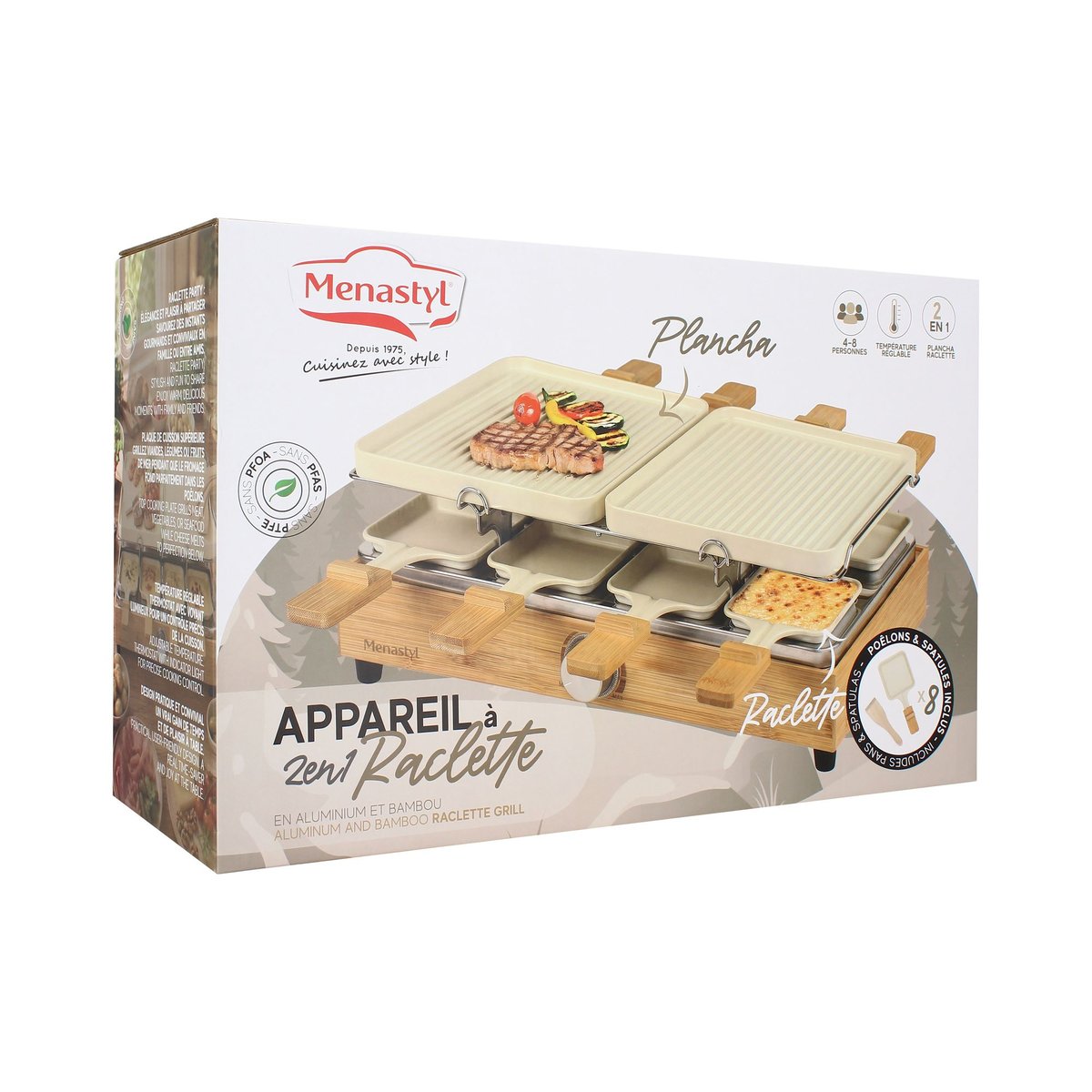 Appareil à raclette 8 personnes beige-naturel-noir, MENASTYL