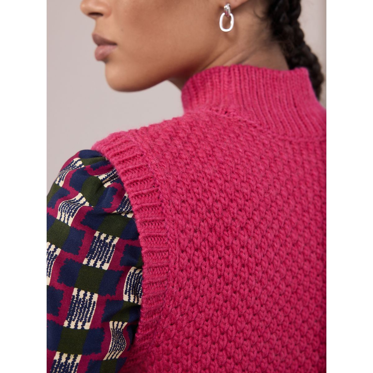Débardeur tricoté effet superposé avec laine rose vif, NEXT