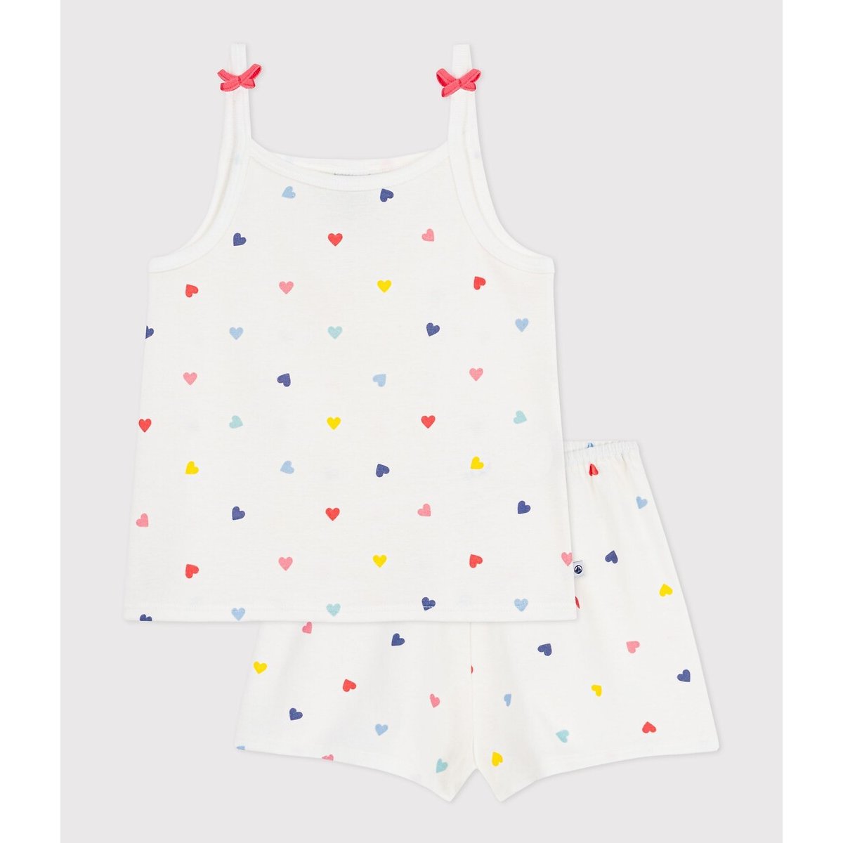 Pyjama short en coton, à bretelles, imprimé cœurs imprimé coeur, PETIT BATEAU