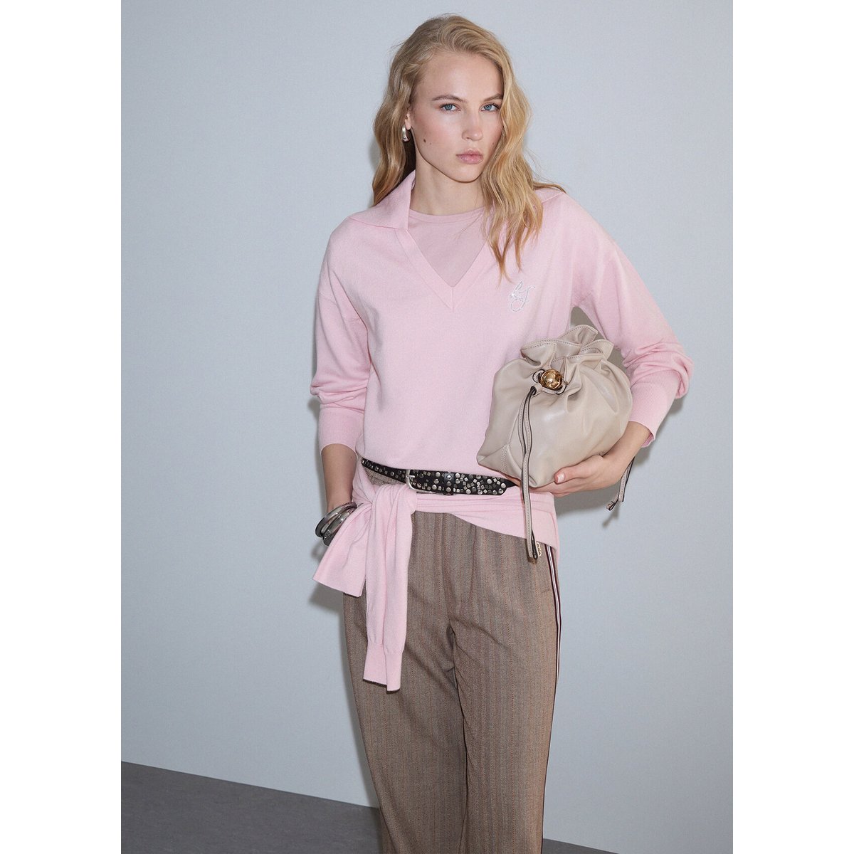 Pull à col en V rose, LIU JO