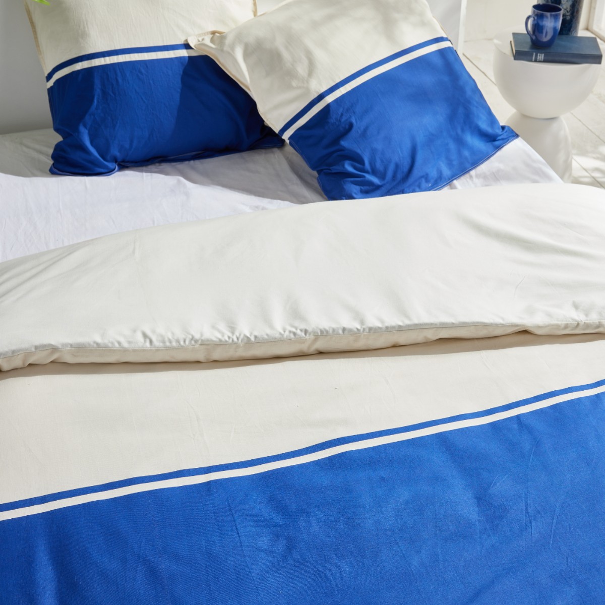 Parure de lit bicolore coton SUMMER bleu, TODAY