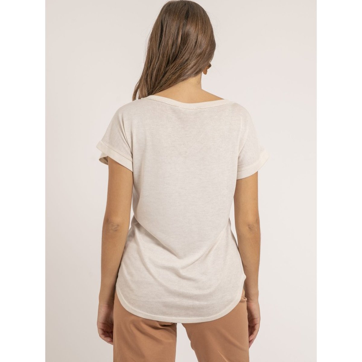 T-shirt Col V Bimatière Fazzy rose, DONA LISA