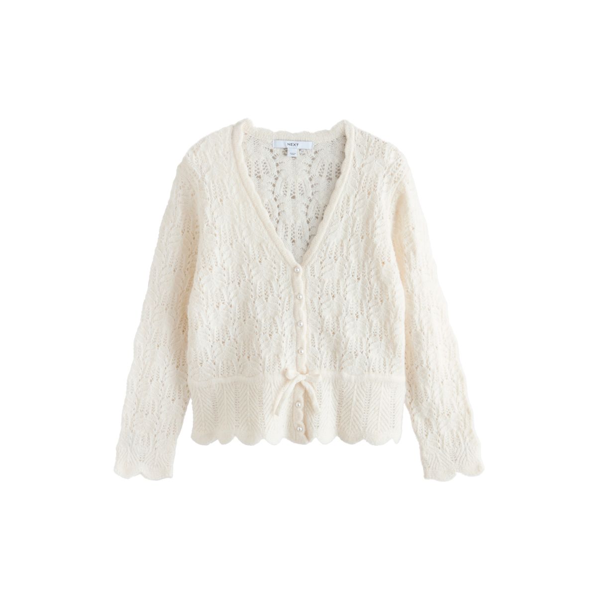 Cardigan en maille pointelle noué à la taille écru, NEXT