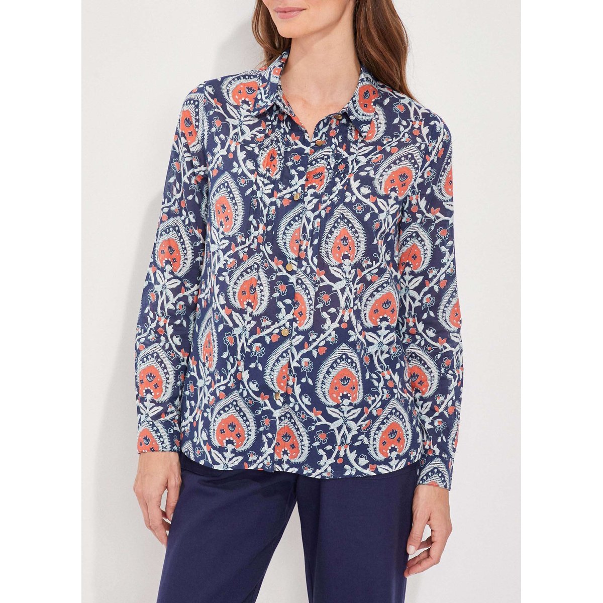 Chemise imprimée coton bio CAROLA bleu nuit ceylan, LA FIANCÉE