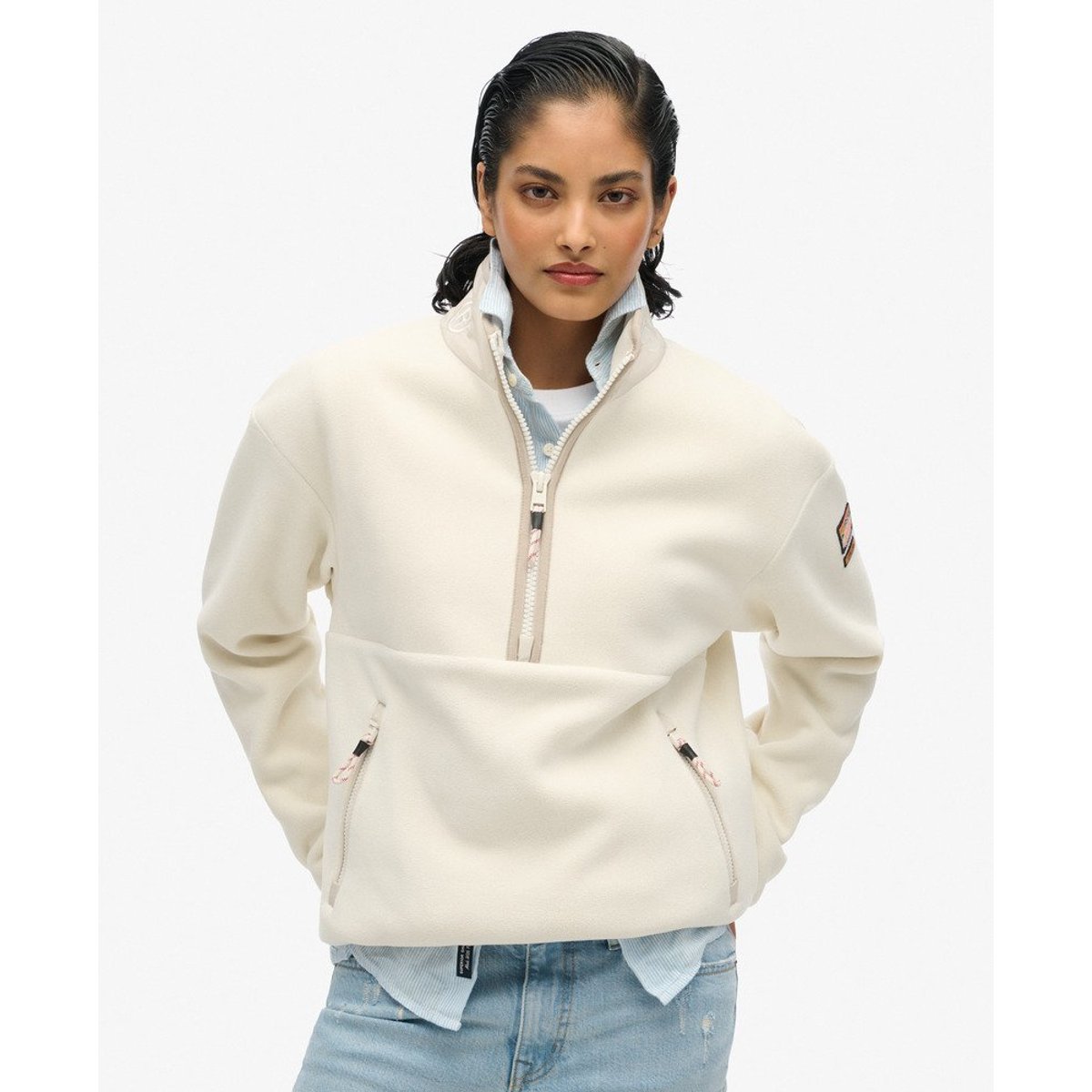Polaire à demi-fermeture zippée Active riz blanc, SUPERDRY