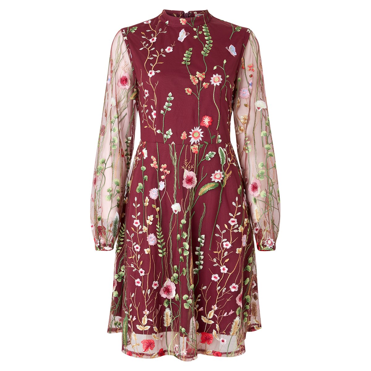 Robe à Manches Longues Brodée Fleurie Ellie rouge, JOE BROWNS
