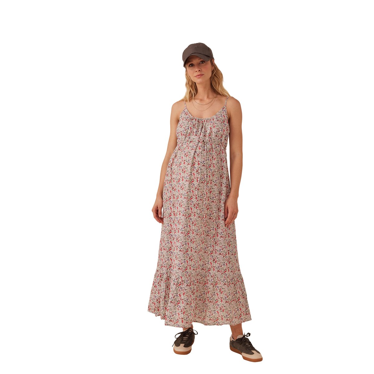 Robe grossesse à bretelles motifs fleurs écru, ENVIE DE FRAISE
