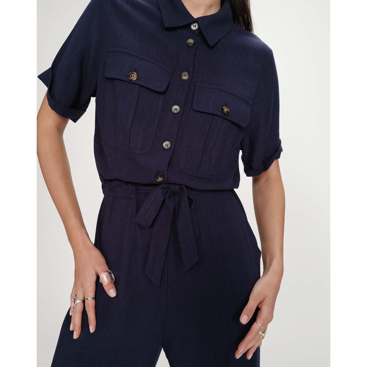 Tuta pantalone con collo a camicia VANELLE blu marino, GRACE & MILA