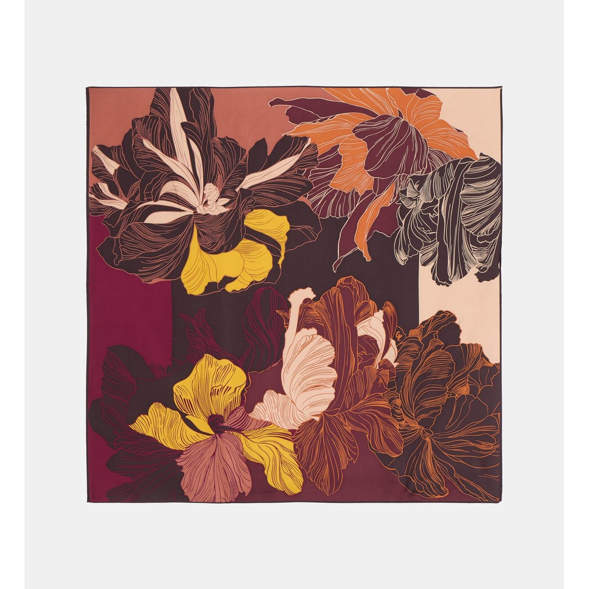 Carré de soie lillas fleurs marron, GALERIES LAFAYETTE