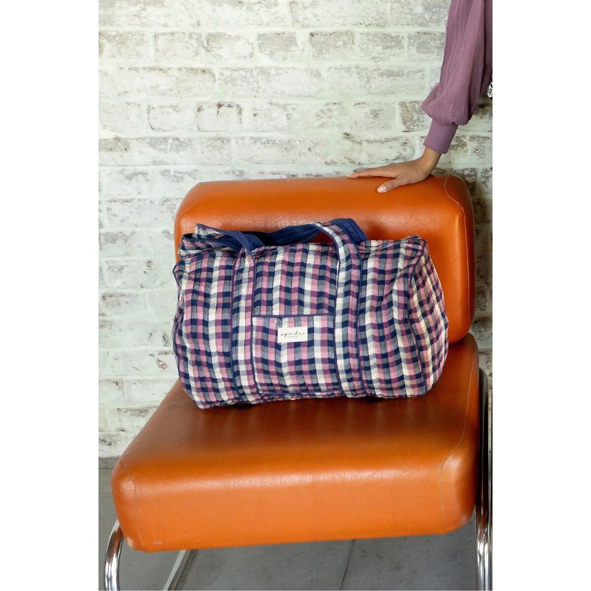 Gewatteerde geruite weekendtas, BUDDHA geruit roze / blauw, APACHES COLLECTIONS