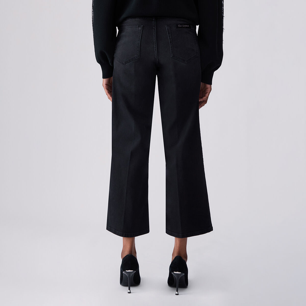 Pantalon évasé court denim noir, LIU JO