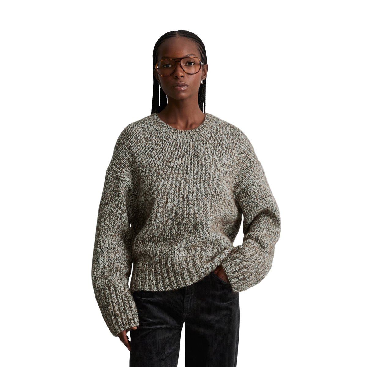 Pull en maille coupe classique en mélange de laine vierge et de laine d'alpaga beige, MARC O’POLO DENIM