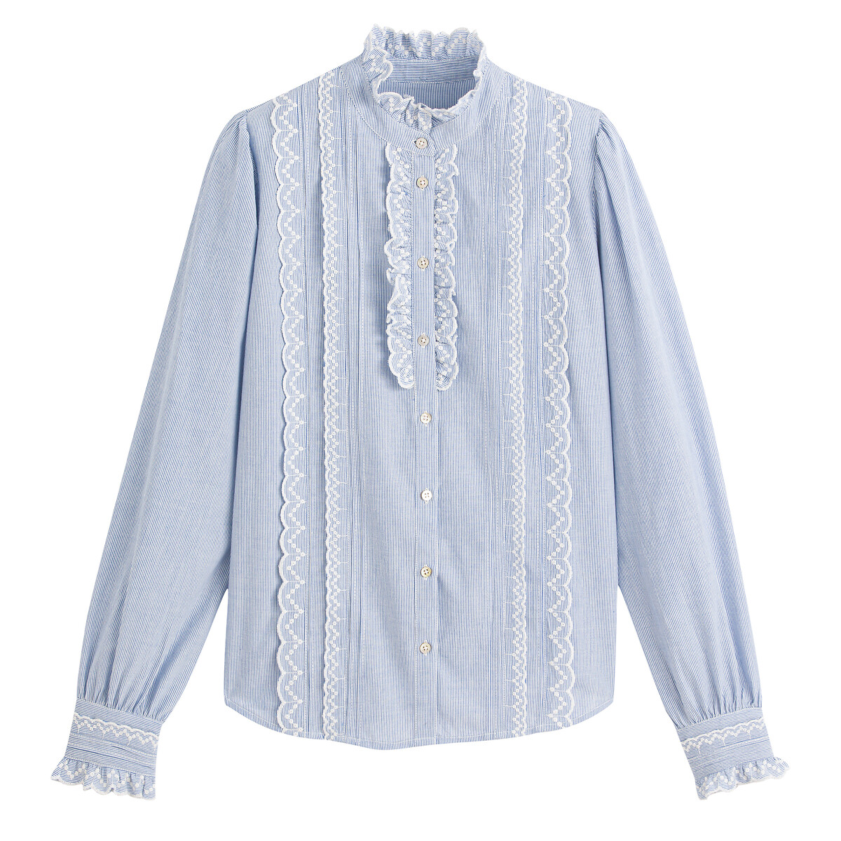 Signatures Eugenie Ruffled Blouse in Striped Print blue striped, LA REDOUTE COLLECTIONS