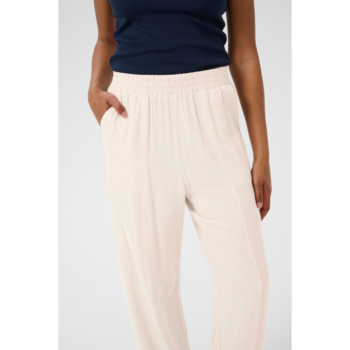 Casual pants beige light sand linen, KAFFE