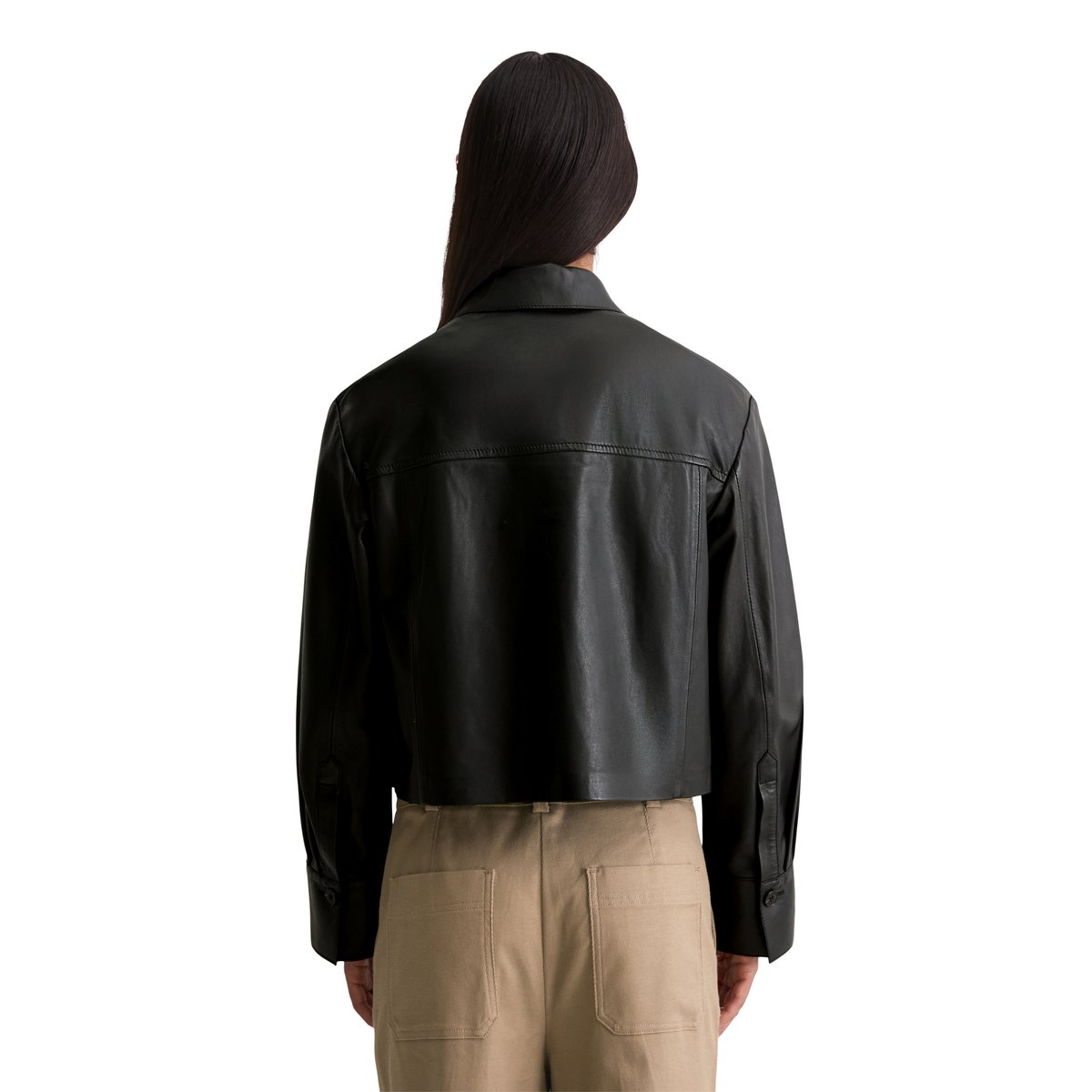 Chemise en cuir regular en cuir d'agneau souple noir, MARC O'POLO