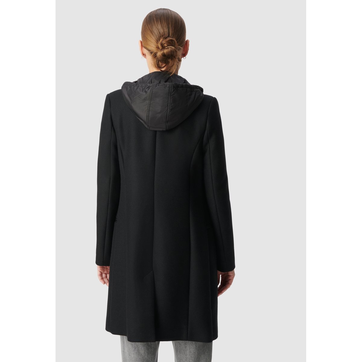 Manteau capuche en drap de laine noir, IKKS