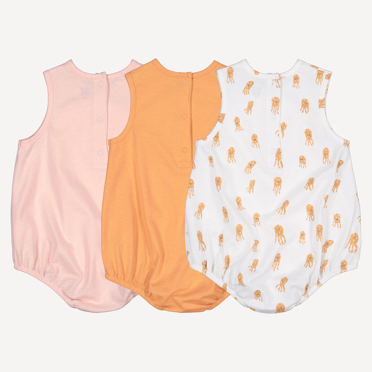 Lot de 3 barboteuses, à col rond, sans manches assortis, LA REDOUTE COLLECTIONS