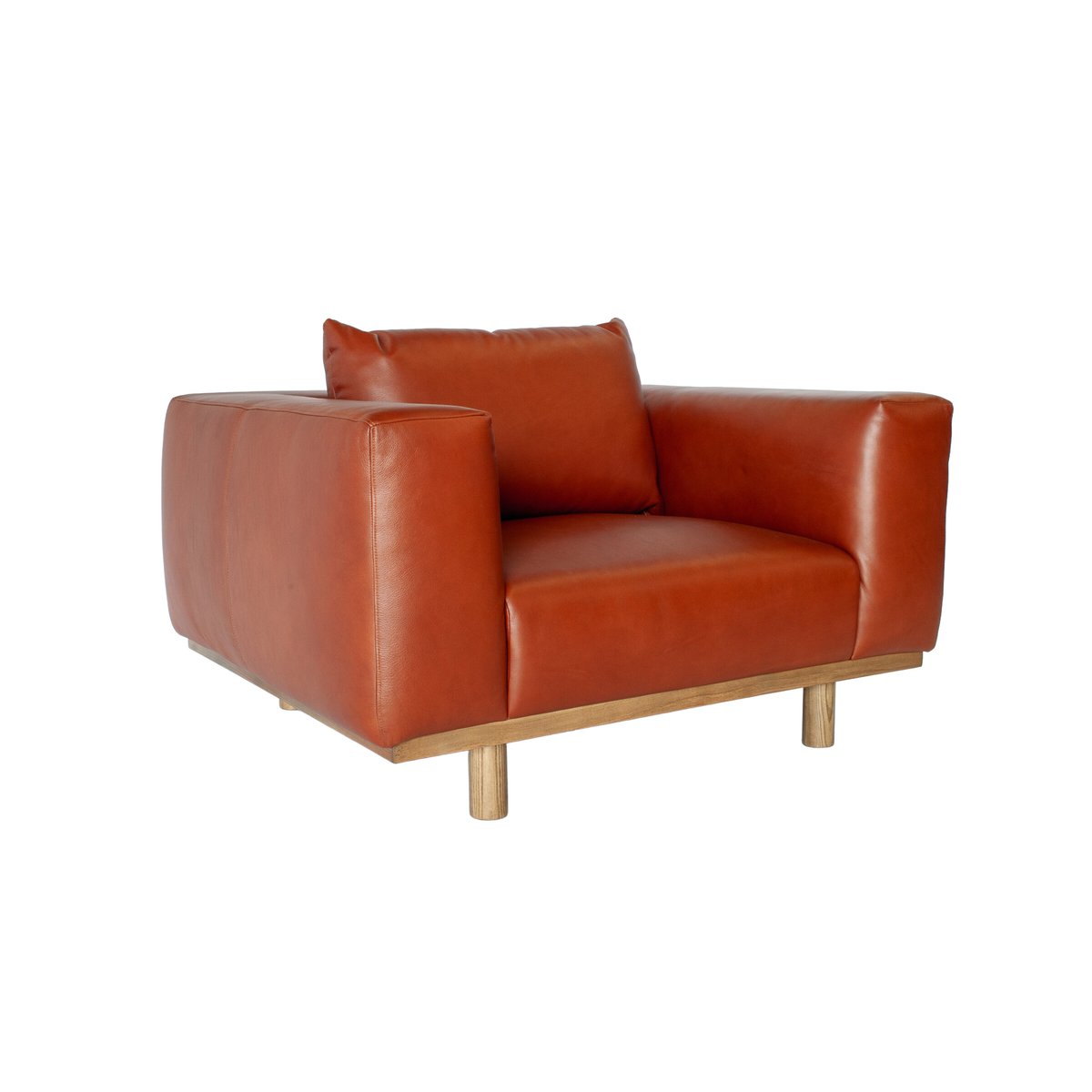 Fauteuil en cuir pleine fleur et chêne ANDERSEN marron clair, PRODUIT INTERIEUR BRUT