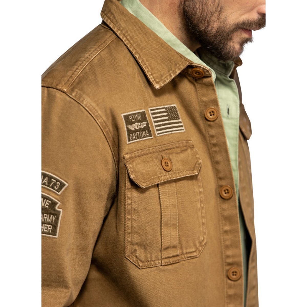 Surchemise Wayne en coton brune à coupe droite pourvue d'un col à revers beige, DAYTONA