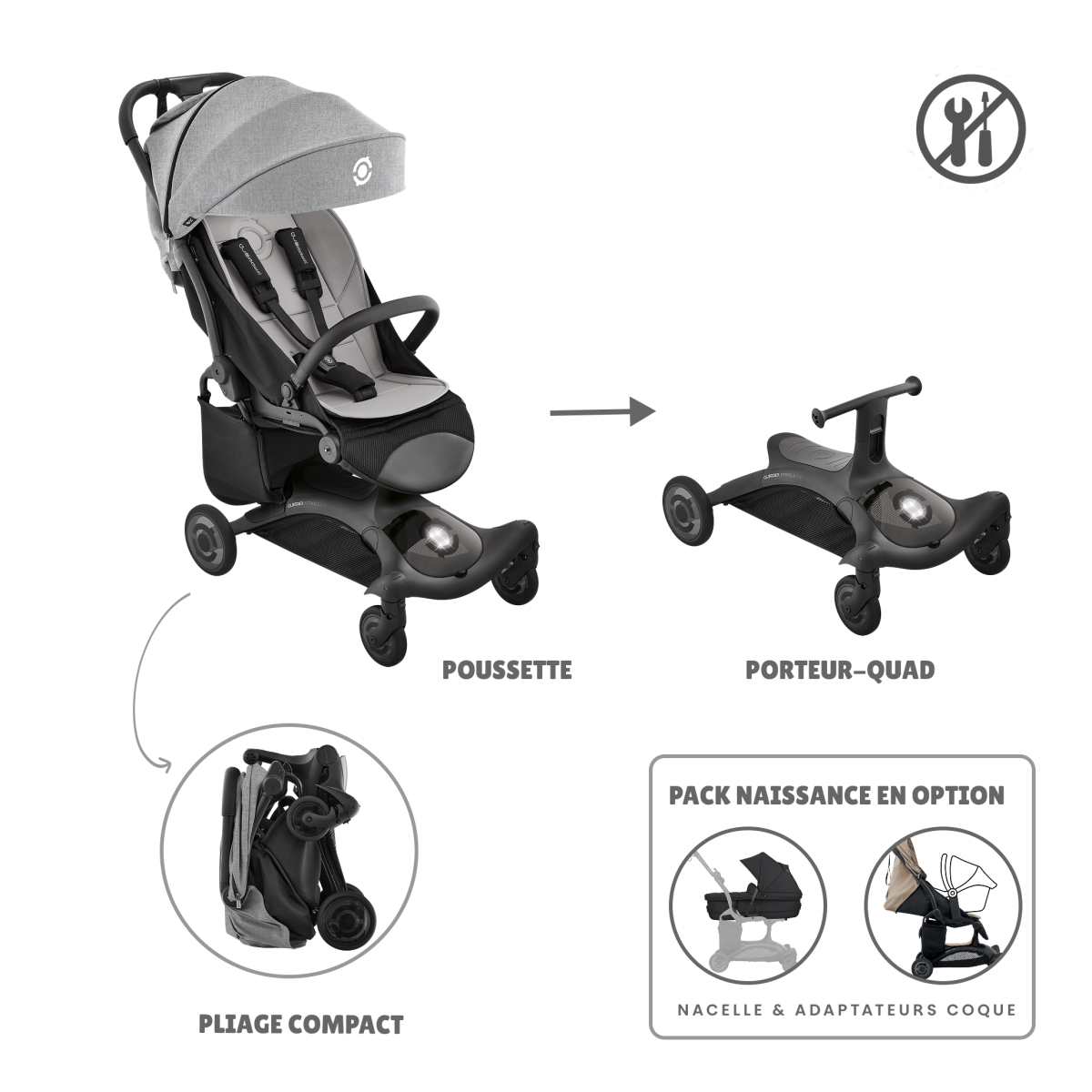 Poussette STROLL•UP 2EN1 gris, GLOBBER