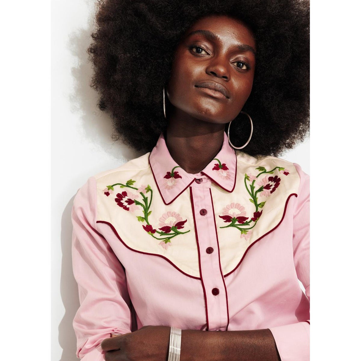 Chemise western brodée rose, PROMOD