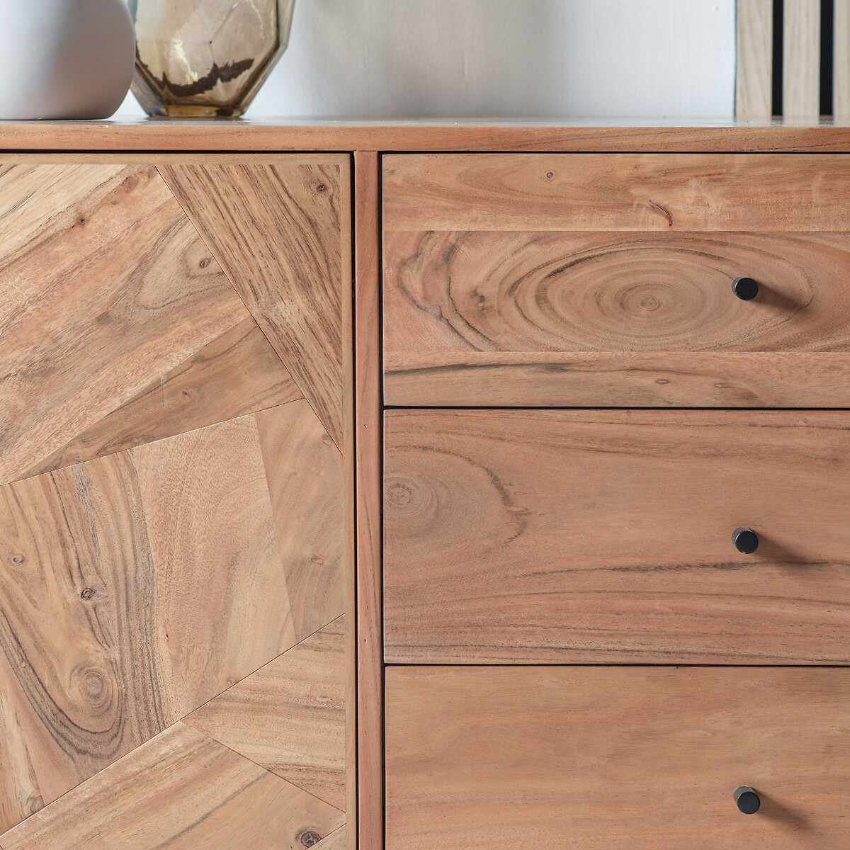 Balaya Inlaid Wood Large 3 Door Sideboard oak, ÉDITÉ