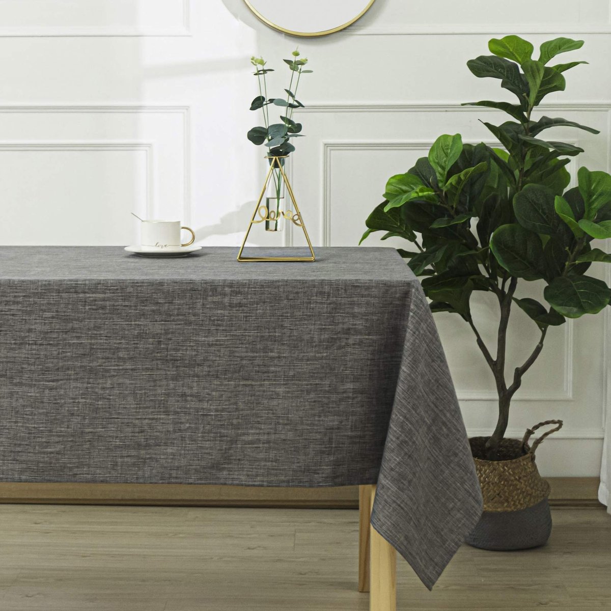 Nappe anti tâches et infroissable  -  - Effet chiné gris anthracite, HOME MAISON