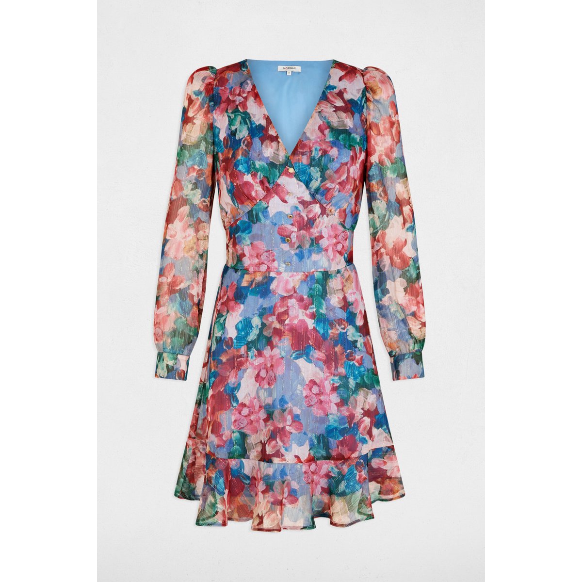 Robe courte col v multicolore, MORGAN