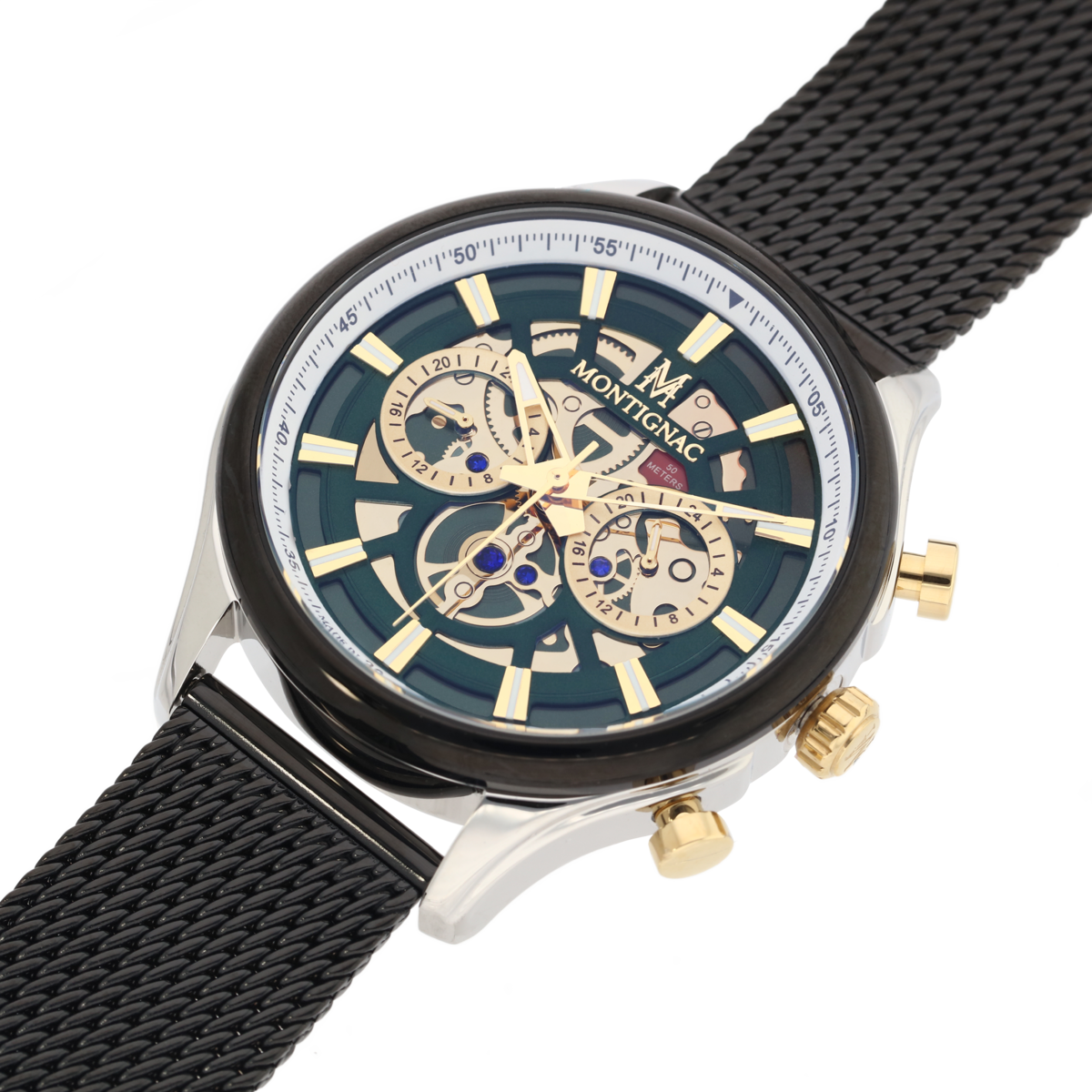 Montre Analogique  ROUND argenté vert noir, MONTIGNAC