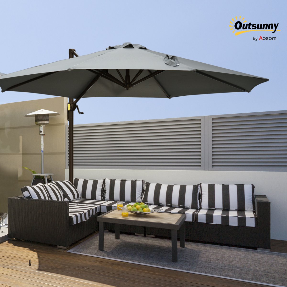 Parasol de terrasse à pied déporté Polyester gris, OUTSUNNY