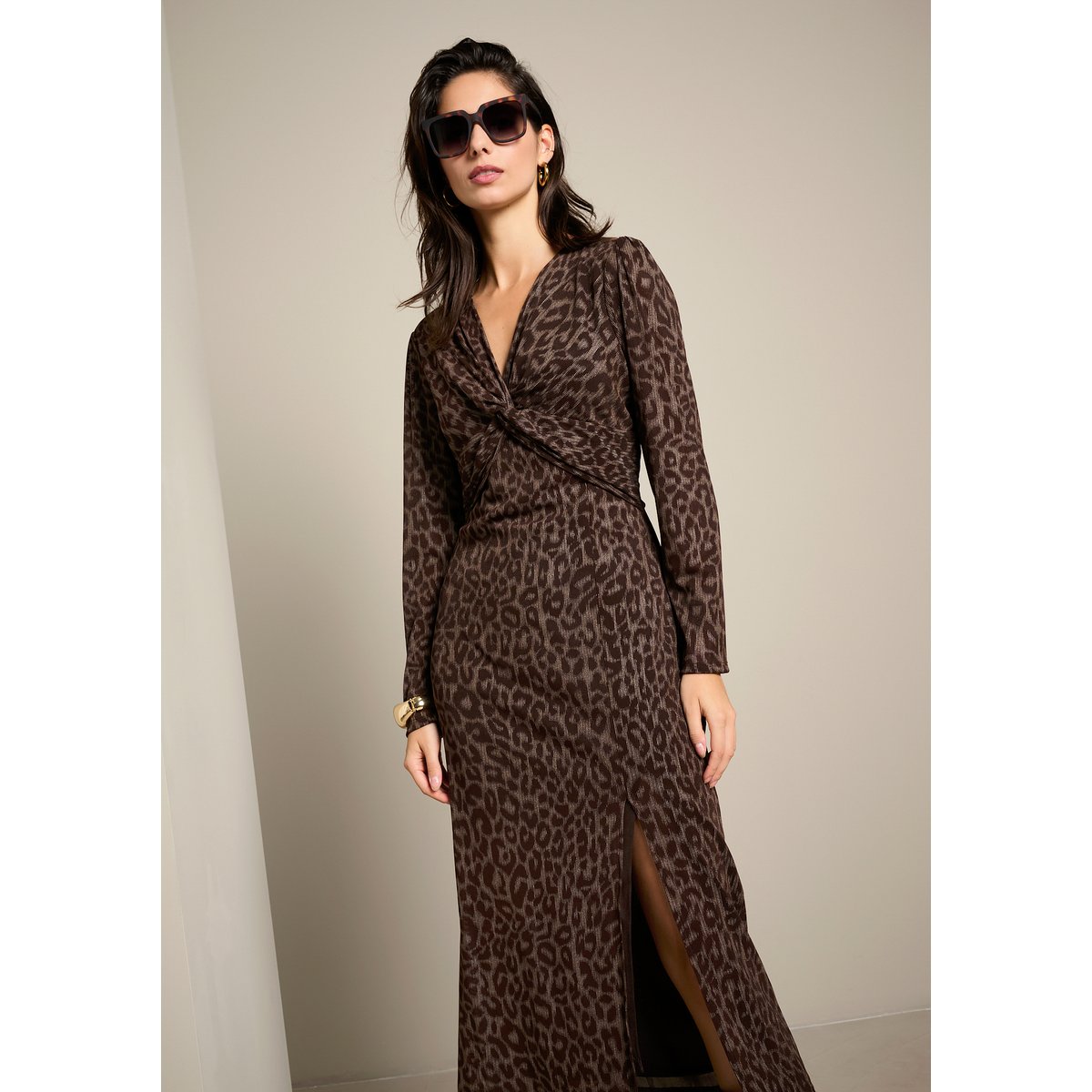 Robe longue en résille léopard brown coffee, LOLALIZA