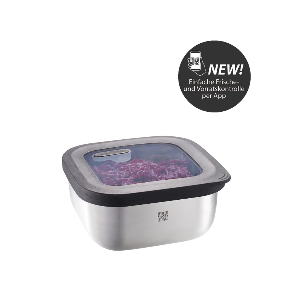 Boîte de conservation fraîcheur PROVIDO, carrée, 900 ml (Contrôle de la fraîcheur et des stocks via application) argent / métallique, GEFU