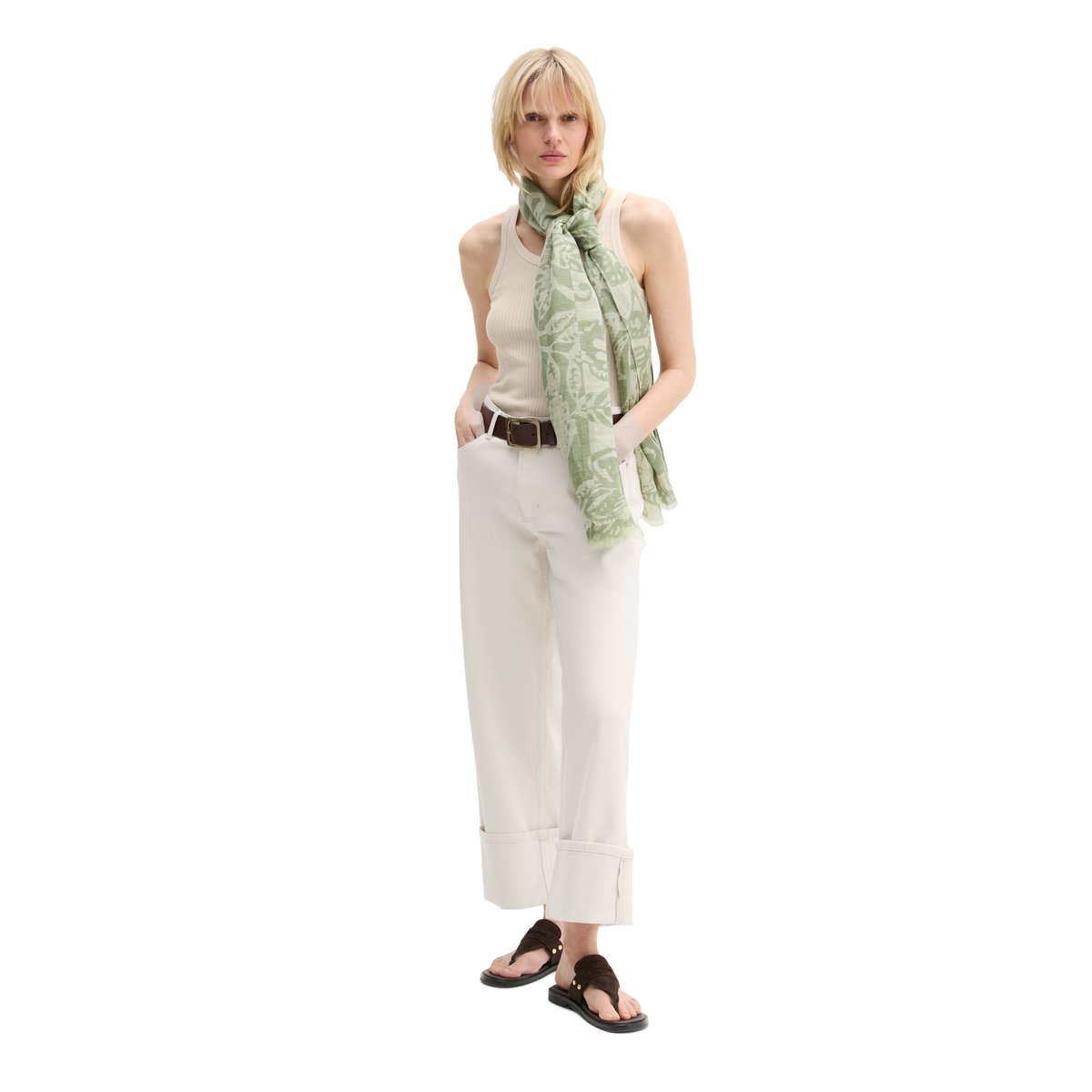 Foulard imprimé en lin mélangé gris, MARC O'POLO