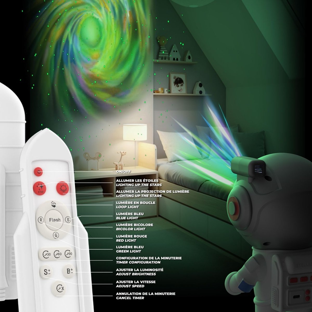 Projecteur Stellar blanc, gris, bleu, MOB