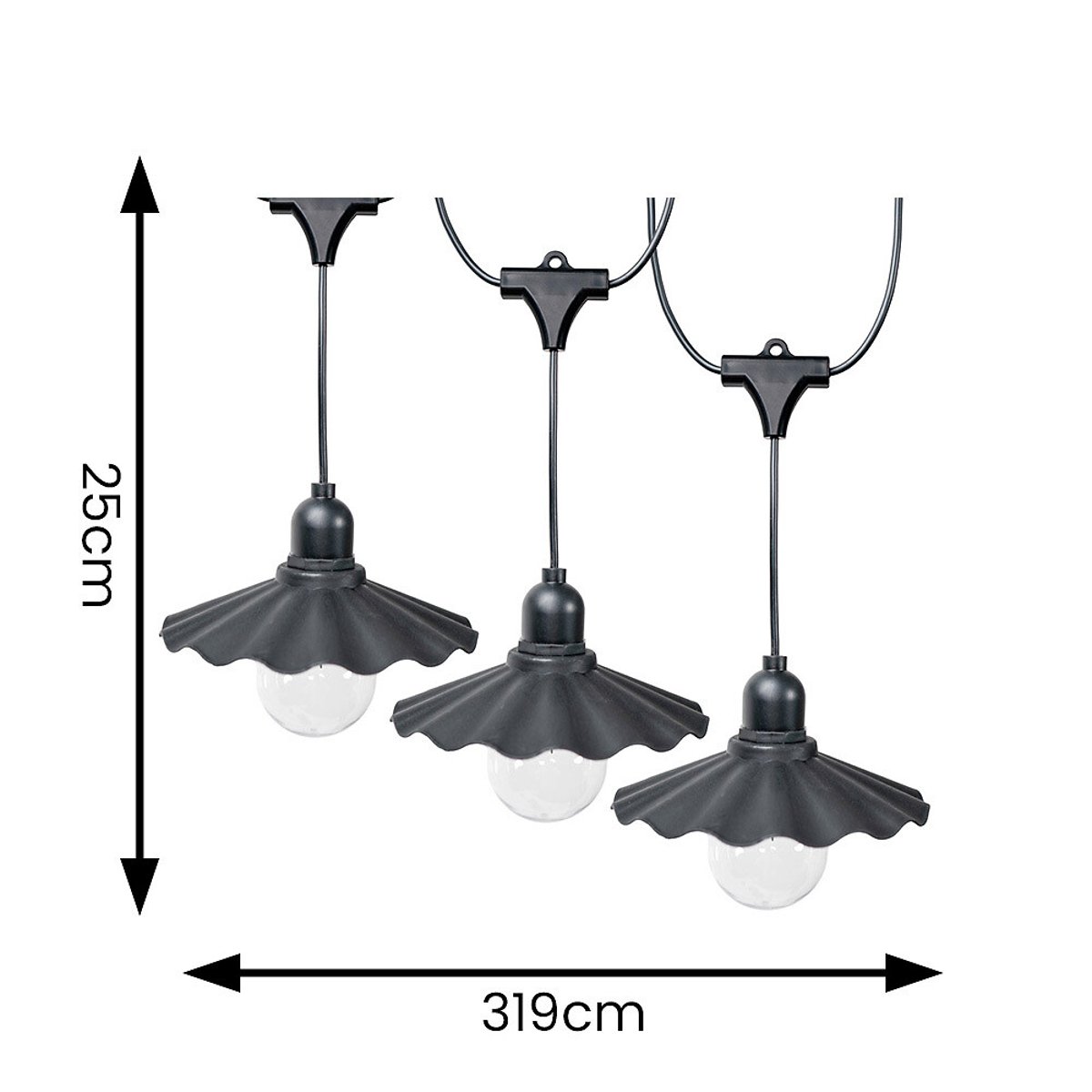 6 x Outdoor Pleated Scallop Garden String Lights - Battery Operated black, SO'HOME
