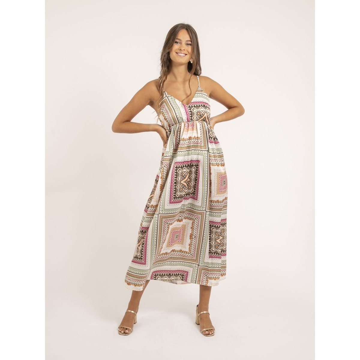 Robe Longue Motifs Imani ecru, DONA LISA
