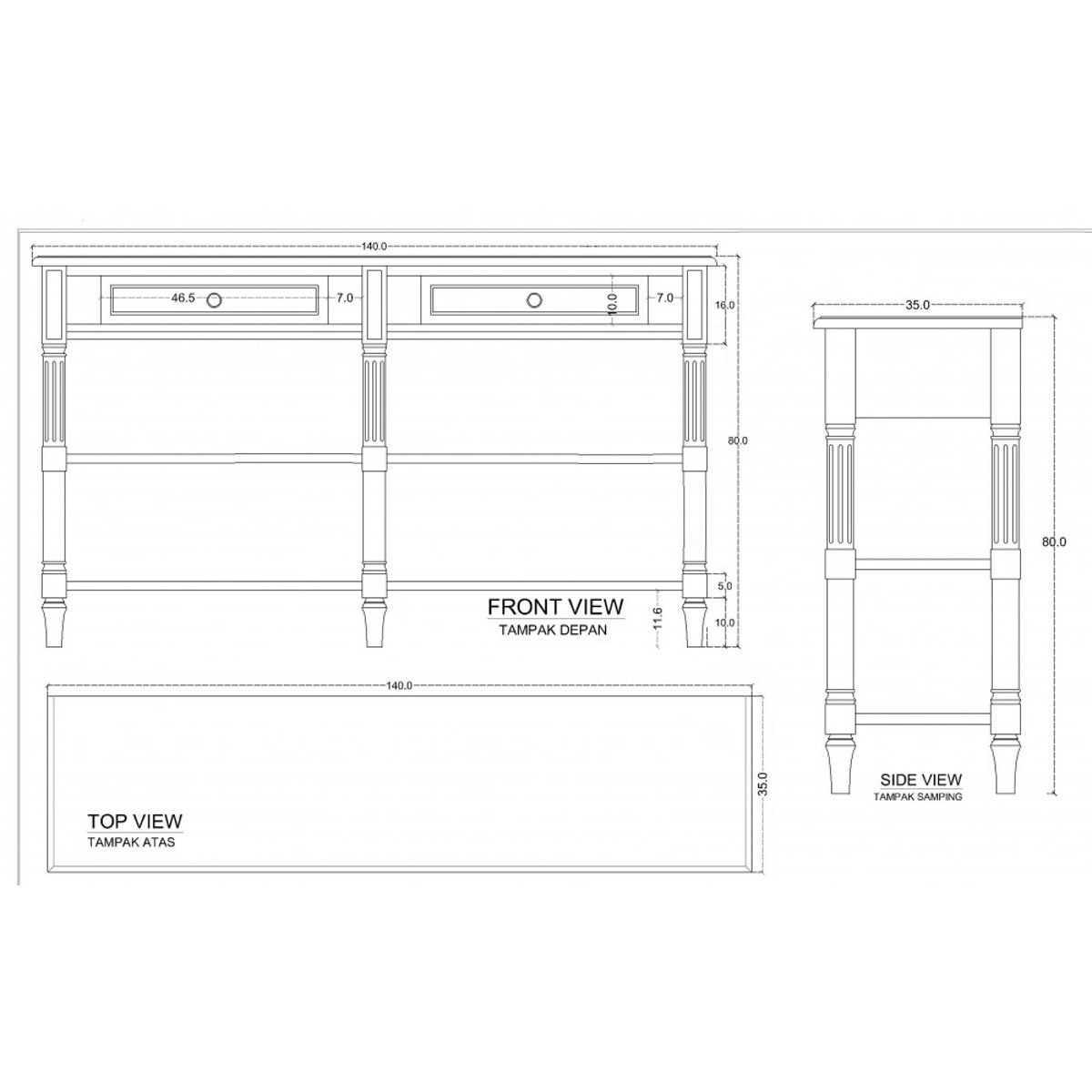Console drapier en bois massif L140 cm Édouard gris, AMADEUS