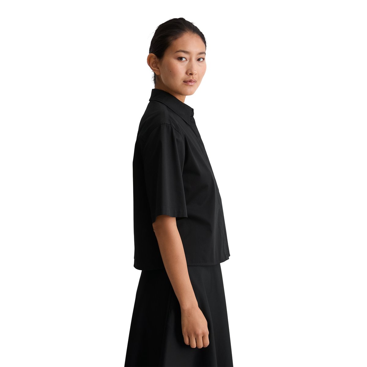 Blouse en satin boxy en mélange de coton organique bleu fooncé, MARC O'POLO