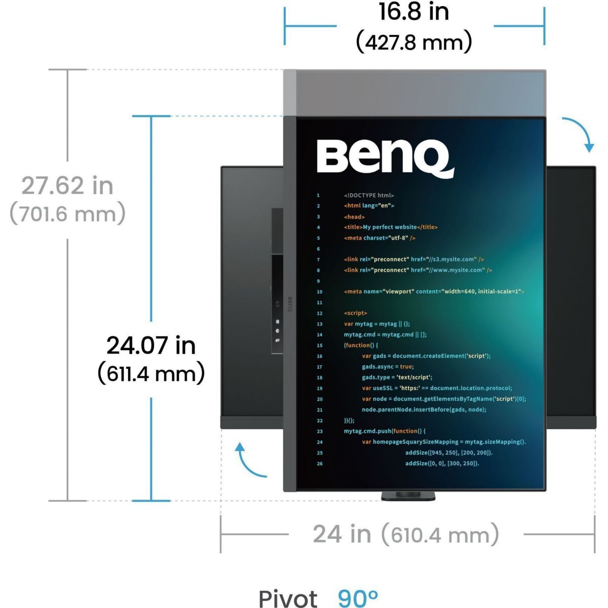 Ecran RD280UA 28" IPS DUHD HDR USB-C 90W couleur unique, BENQ