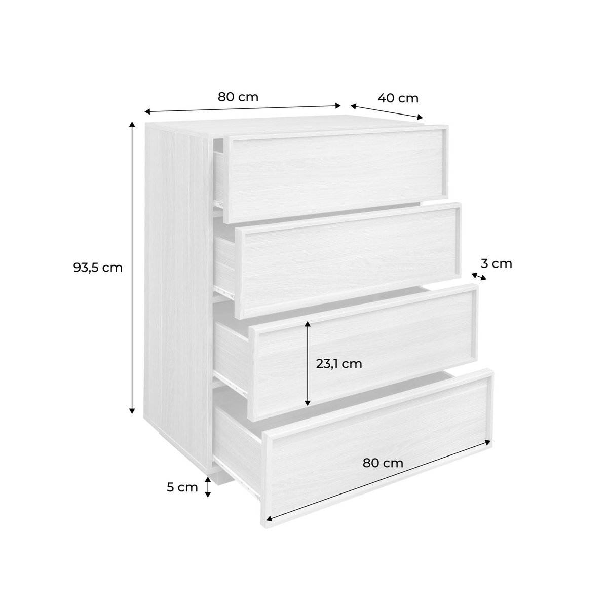 Commode de rangement décor bois 4 tiroirs KUBA noyer, SWEEEK