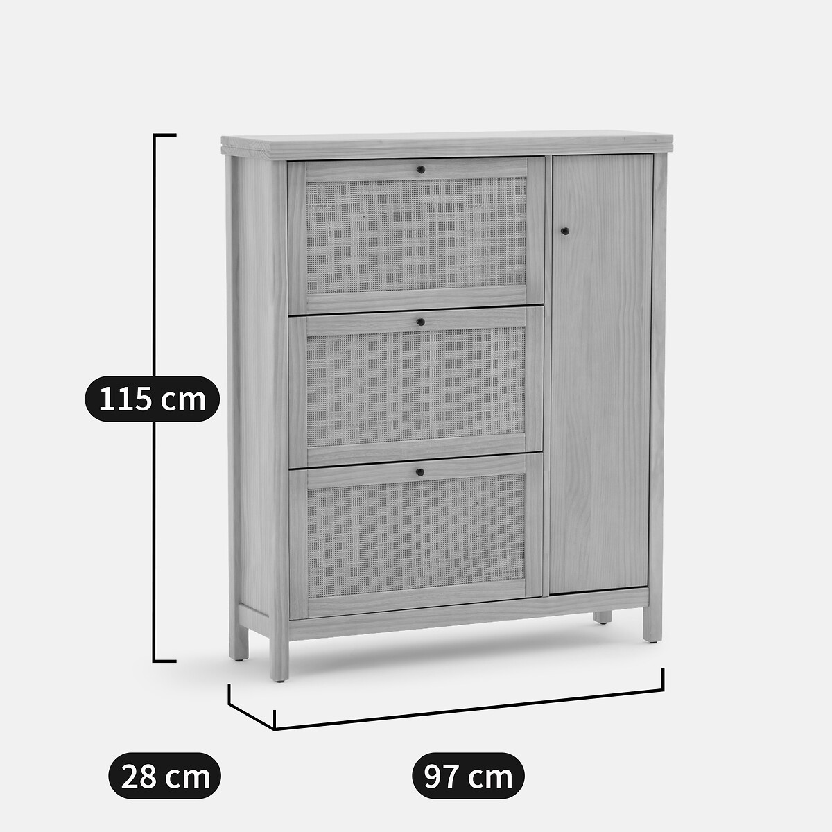 Sapateira, pinho maciço e cana de rattan, Gabin natural, LA REDOUTE INTERIEURS