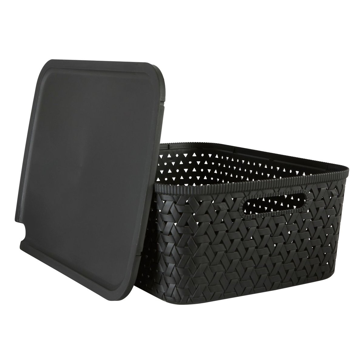 Panier de rangement tressé à couvercle TRESSY noir, ATMOSPHERA
