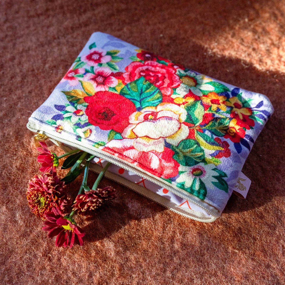 Porte-monnaie en velours fleuri, MIA lila, VENT DE BOHÈME