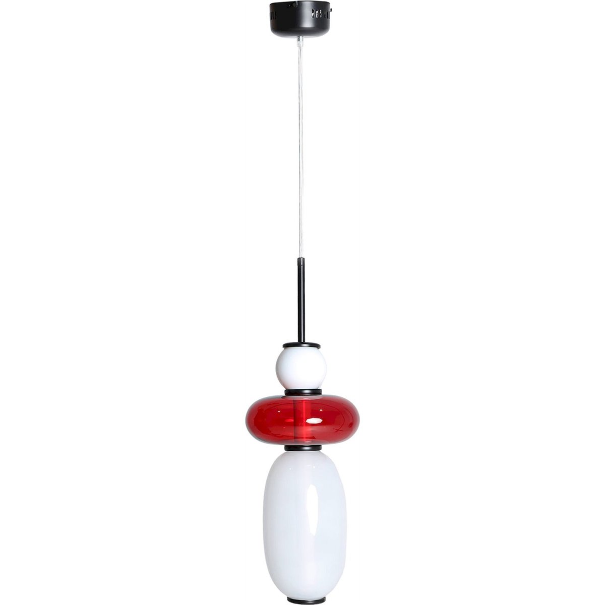 Suspension cristal et fer design contemporain blanc cristal et détails noirs, RECOLLECTION