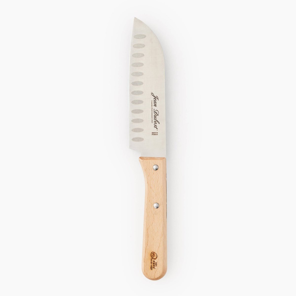 Couteau santoku, lame 15cm, manche en bois de hêtre beige, MONOPRIX