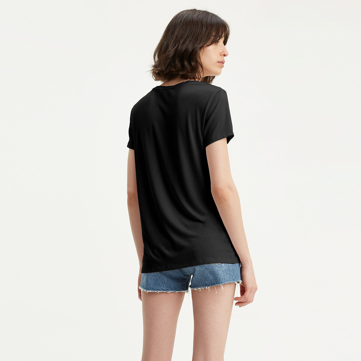 T-shirt met korte mouwen, V-hals, logo vooraan zwart, LEVI'S