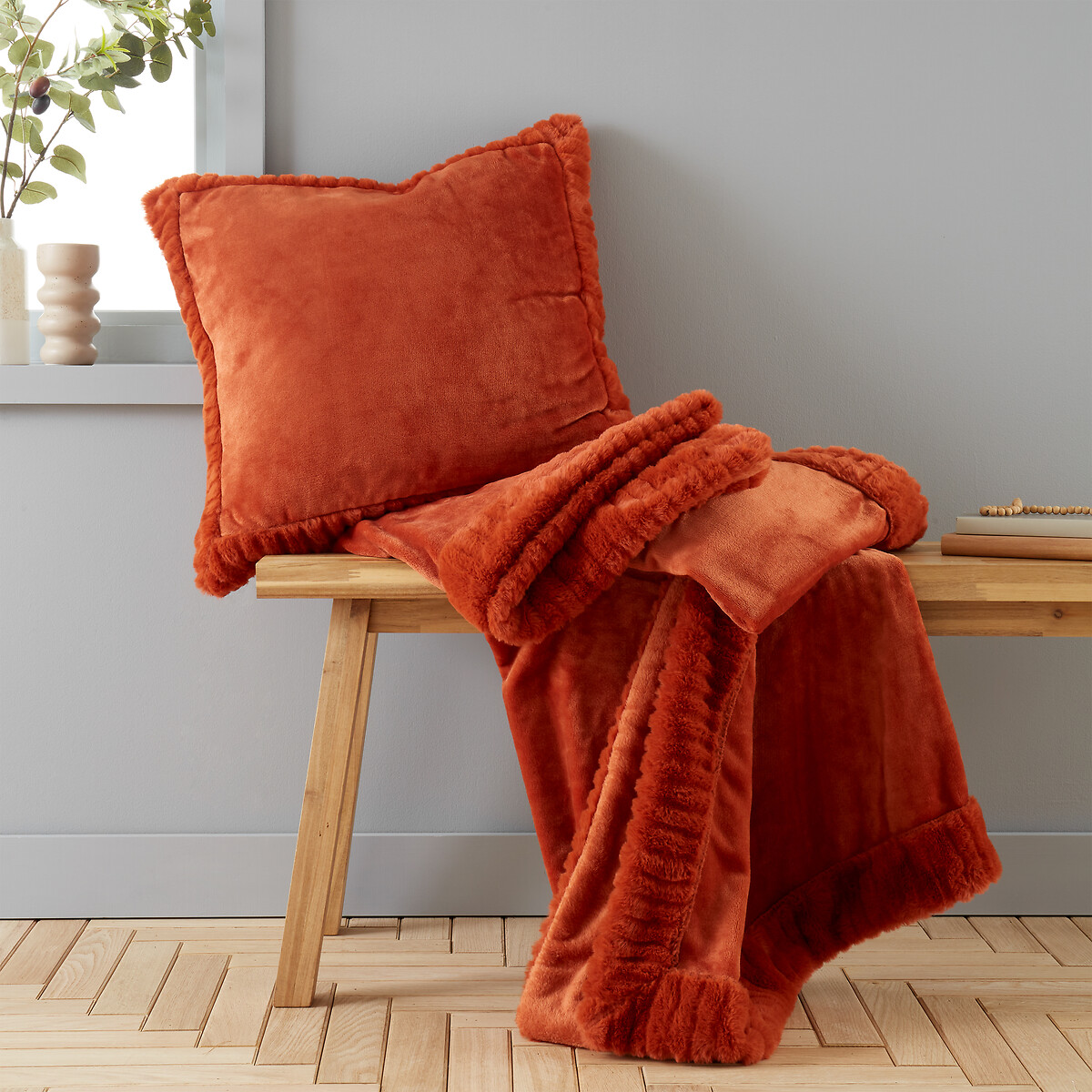 Velvet And Faux Fur Throw - Warm Tones burnt orange, CATHERINE LANSFIELD