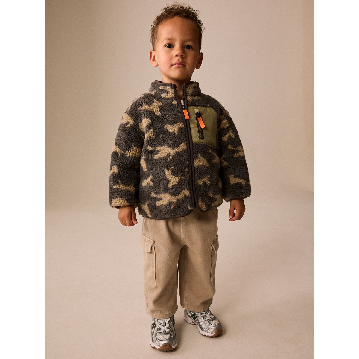 Polaire zippée à col cheminée en peau lainée camouflage, NEXT